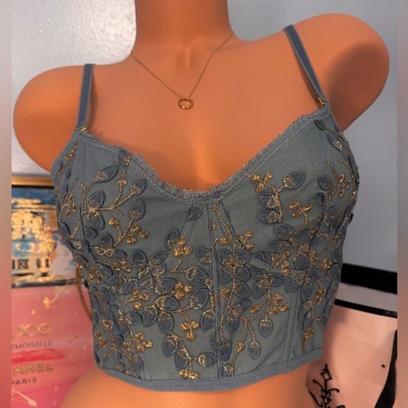 Tops - Embroidered Blue and Gold Women's Top